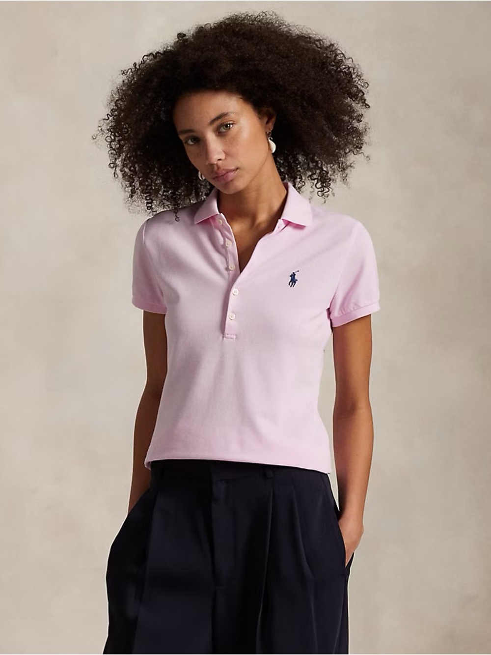 Polo Ralph Lauren Light Pink Slim Fit Short Sleeve Polo w Purple Pony Womens Med